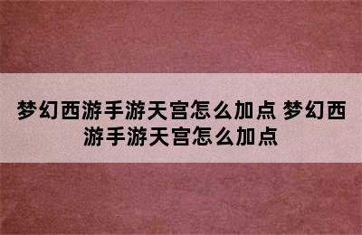 梦幻西游手游天宫怎么加点 梦幻西游手游天宫怎么加点